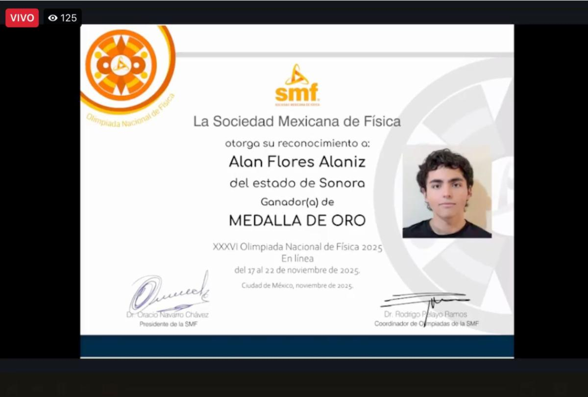   Hermosillo, Sonora; 24 de noviembre de 2025.- Ganan alumnos de Cobach oro y bronce en Olimpiada Nacional de F&iacute;sica 2025