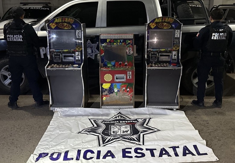  Hermosillo, Sonora; 25 de octubre de 2025.- Operativo de la Polic&iacute;a Estatal asegura m&aacute;quinas tragamonedas en Agualurca